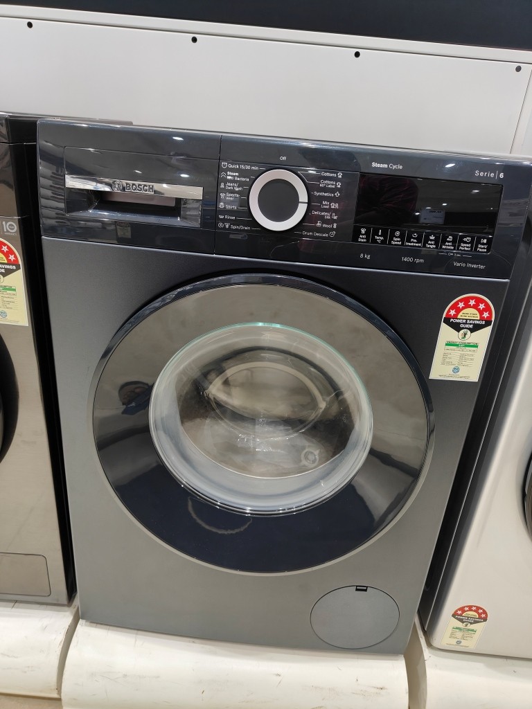 Close view of Bosch 8 kg 5 Star Front Load Washing Machine (WAJ28260IN) showing washing programme selection dial